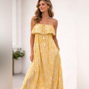 JOPRA Yellow Strapless Flowy Summer Maxi Sun Dress EUC S